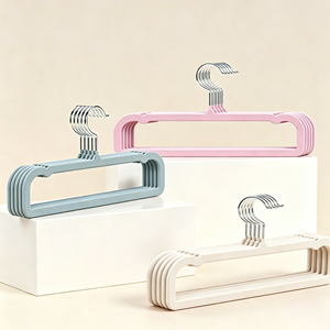 Pink Velvet <b>Plastic</b> Single Tier Pants Hangers Space Saving Slim Trouser <b>Hook</b> Type Modern Multifunction Wardrobe Closet Organizer - Product Image 2