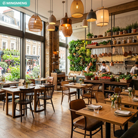 Ensemble de meubles de restaurant de style ferme moderne, table et chaises en bois massif pour projet de bistrot ou café