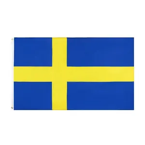Siap dikirim 100% poliester 3X5 kaki stok Swedia SE kuning lintas Swedia bendera