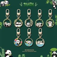 Porte-clés en alliage de zinc avec pendentif panda mignon en bambou pour sacs, écouteurs et tablettes - Excellent cadeau de vacances
