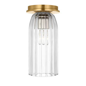 Lustre semi-encastré moderne doré pour couloir et hall d'entrée, design nordique, abat-jour en verre transparent - Product Image 1