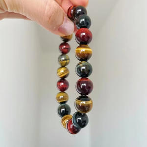 กำไลข้อมือลูกปัดไทเกอร์อายหลากสีแฟชั่นขายส่ง ทำมือ ประดับเพชร หยก และอาเกต แบบยืดหยุ่นได้ - Product Image 3