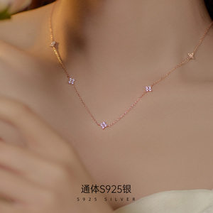 <span class=keywords><strong>Collana</strong></span> a catena in <span class=keywords><strong>argento</strong></span> Sterling 925 con ciondolo in zircone a quattro foglie da donna - Product Image 4