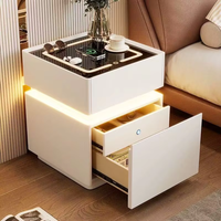 Table de chevet intelligente multifonctionnelle moderne avec LED, chargement sans fil, verrouillage par empreinte digitale dissimulé, 3 tiroirs de rangement pour chambre à coucher, assemblée