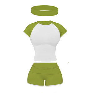 Completo Estivo da Donna Due Pezzi Casual Sopra il Ginocchio, Top a Maniche Corte Aderente e Pantaloncini Arricciati Abbinati, Abbigliamento Streetwear 2026 - Product Image 3