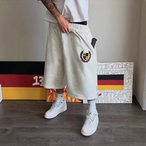 Custom Embroidered Y2K Streetwear <b>Bermuda</b> <b>Shorts</b> <b>Men</b> Cotton Elastic Waist Casual Front Logo Drawstring Closure - Product Image 1