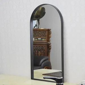 Top Grade High Quality Aluminum Alloy Stainless Steel Black Brushed Framed Arched Door Mirror