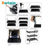 Chariot de service utilitaire noir pour la restauration, en alliage d'aluminium et plastique, capacité 50 kg, roulettes pivotantes, chariot de service alimentaire