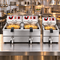 Elektrische friteuse voor aanrecht, enkelvoudige tank, 13L, 5000W, roestvrij staal, met mandje, afvoerkraan en temperatuurregeling voor de keuken
