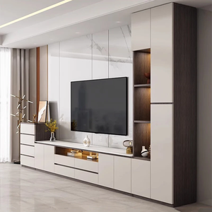 Ensemble meuble TV et table basse blancs modernes sur mesure, unité de rangement haut de gamme sur pied pour salon, design minimaliste pour petits espaces - Product Image 4