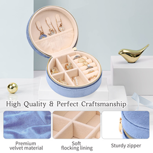High-End Portable Travel Flannel Jewelry Box Exquisite Circular <b>Storage</b> for Earrings Necklaces <b>Rings</b> Multifunctional - Product Image 2