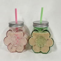 Gelas Minum Kaca Anti Bocor Bentuk Bunga Kreatif 400ml dengan Sedotan untuk Jus Kopi Bubble Tea Logo Custom