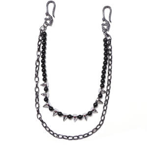 Cadena de cintura de doble capa con cuentas de metal estilo punk para pantalones, cadena corporal de aleación de zinc, moda casual. - Product Image 5