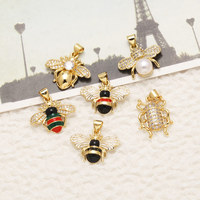 ASJEWELRY Pendentif abeille en émail noir et blanc pour collier, en cuivre plaqué or, avec cristal blanc, fournitures de fabrication de bijoux pdta875