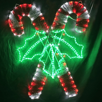 Luces Decorativas Navideñas 2D con Patrón de Bastón, LED Arcoíris, Impermeables IP44, para Exteriores, Paisajes, con Marco de Hierro Metálico