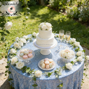 <span class=keywords><strong>Nappe</strong></span> bleue irisée en velours à paillettes de qualité supérieure, idéale pour les mariages, les baby showers, les banquets et les événements haut de gamme - Product Image 3