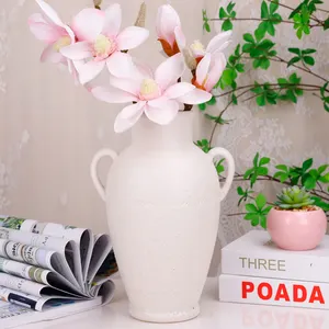 Redeco 2024 Custom American Vintage Stoneware Ceramic Vase White Amphorae Vase Big Flower Vase For Home Decoration