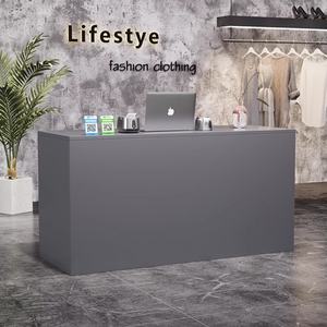 Hot Sale Wooden Gold Beige Modern <b>Small</b> Reception Counter Desk with <b>LED</b> <b>Light</b> for Hair and Beauty Salon - Product Image 2