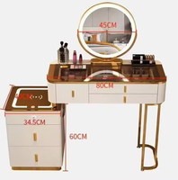 Table de maquillage moderne multifonctionnelle pour princesse avec éclairage LED intelligent, panneau de rangement latéral, panneau MDF, écologique