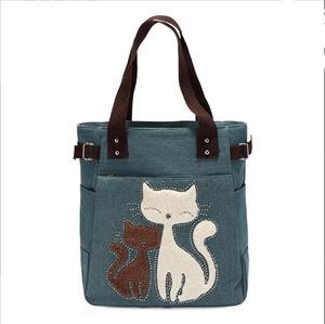 Sac fourre-tout en toile motif chat mignon personnalisé pour femme - Product Image 3