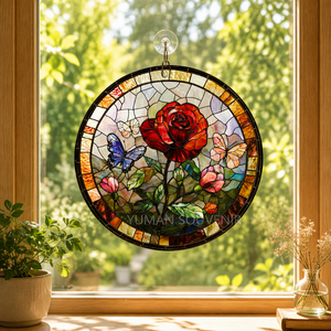 Handgefertigtes Anpassbares Buntglas-Fensterdekoration mit Rosen-Herz-Motiv für Weihnachten, Valentinstag und Liebesanlässe, Marke <span class=keywords><strong>YUMAN</strong></span> - Product Image 3