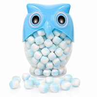 Knusprige Schale mit weichem Marshmallow-Kern, niedliche Eulenform im Glas, Fruchtgeschmack-Bonbon
