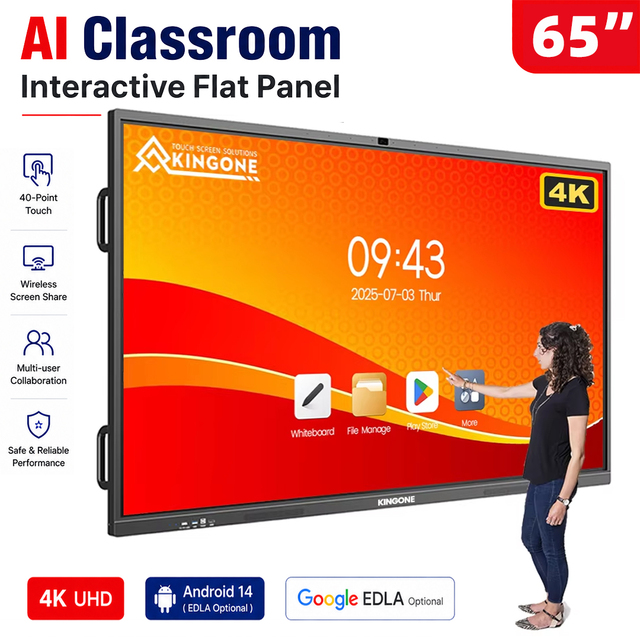 KINGONE 65 75 85 100 110 Inch AI Classroom Infrared Touch Screen Digital Whiteboard LCD Display Interactive Smart White Board