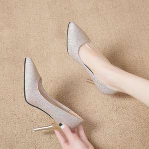 <span class=keywords><strong>Tacchi</strong></span> da donna tacco a spillo punta a punta affari Sexy festa di nozze sera PU tinta unita nero <span class=keywords><strong>argento</strong></span> oro - Product Image 2