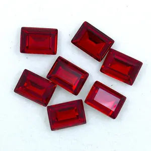 Fancy Glass Beads 10x14 Mm Cut Ruby Gems rettangolo Light Siam Color Stone per la decorazione di anelli di gioielli