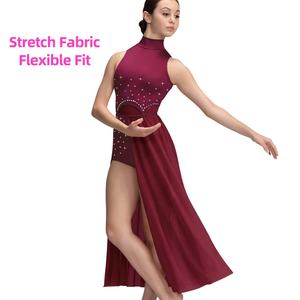 महिला वयस्कों के लिए मिडी गीतात्मक नृत्य वेशभूषा, लंबे आधे स्कर्ट खोखले खुले खुले पीछे लेटिन नृत्य कपड़े - Product Image 5