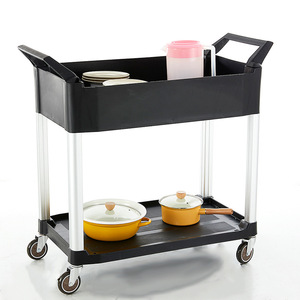 Chariot de service hôtelier à double étage en plastique avec 4 roulettes pivotantes pour usage hôtelier - Product Image 3