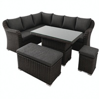 Ensemble de canapés d'extérieur en rotin avec structure en aluminium moderne (gris foncé), plateau de table en verre, sièges rembourrés, mobilier de jardin 6 pièces