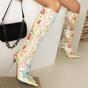 Classic Embroidered Shoes <b>Boots</b> Floral Print Sexy Lady's High Heel <b>Boots</b> Dress Shoes Pointy Toe Knee High Size 43 - Product Image 6