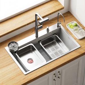 Évier de cuisine multifonctionnel en acier inoxydable à motif grain de riz, épaissi, à cuve unique, à encastrer sous plan - Product Image 1