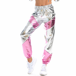 Pantaloni lunghi riflettenti da <span class=keywords><strong>donna</strong></span> con <span class=keywords><strong>tasche</strong></span> a vita alta pantaloni Patchwork olografici da discoteca pantaloni da Jogger da discoteca - Product Image 3
