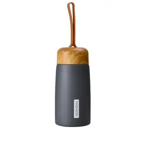 Nouveau Style Sport Style En Acier Inoxydable Fiole À Vide Grand Ventre Tasse avec Couvercle En Grain De Bois 400ml Tasse Mignonne pour Boissons