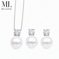 Ensemble de bijoux Mylove personnalisé en argent sterling 925 plaqué or 18 carats avec pendentif en perle d'eau douce et boucles d'oreilles, vente en gros