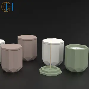 C & H 맞춤형 다이아몬드 패싯 콘크리트 용기 럭셔리 홈 장식 소이 왁스 향초 뚜껑이있는 시멘트 항아리