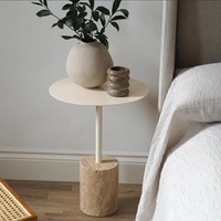 Table basse HZX Table d'appoint moderne en travertin beige avec socle en pierre polie pour la maison ou l'hôtel