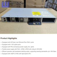 Nuovo Switch Enterprise Layer 3 C9200L-48P-4X-E, 48 Porte POE, 4x10G SFP Uplink, QoS, SNMP, 104 Gbps di Throughput, 208 Gbps di Capacità