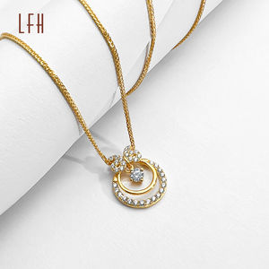 Collier pendentif en forme de nœud papillon double cercle en zircon cubique scintillant, or véritable 18 carats, collier rond en forme de nœud papillon jaune - Product Image 6