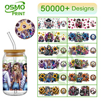 Autocollants de transfert pour gobelets en plastique Osmo Factory, imperméables et résistants aux UV, pour envelopper entièrement le gobelet, lot de 16 oz avec autocollants pour couvercles et motifs tatouages.