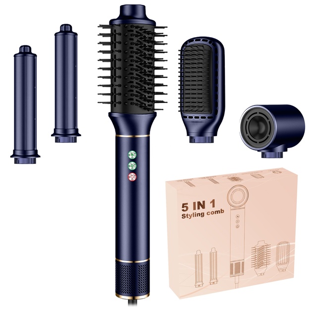 5-in-1 Foldable Aluminum Hot Air Styler High-Speed Cold & Hot Air One-Step Rotating Hair Dryer with Negative Ion for Dry Hair