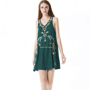 Vestido de Verano Casual con Estampado Floral para Mujer, Nuevo Modelo Bordado, Mini Vestido OEM - Product Image 1
