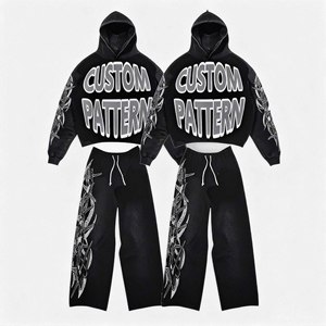 DongGuan Fabricant Ensemble de luxe en coton éponge 2 pièces pour hommes, ensemble sweats à capuche et pantalons de survêtement personnalisés avec impression vintage sur toute la surface - Product Image 2