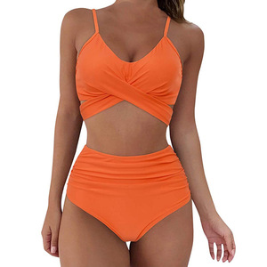 High Quality Women's High Waist Two-Piece Bikini Set Spandex / Polyest Anti-UV Breathable Quick Dry OEM Customizable Print Front - Product Image 5