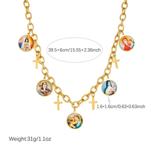 Collar Religioso de Acero Inoxidable con Medalla de Retrato de la Virgen María, Cruz, Chapado en Oro de 18K, Joyería para Uso Diario - Product Image 5