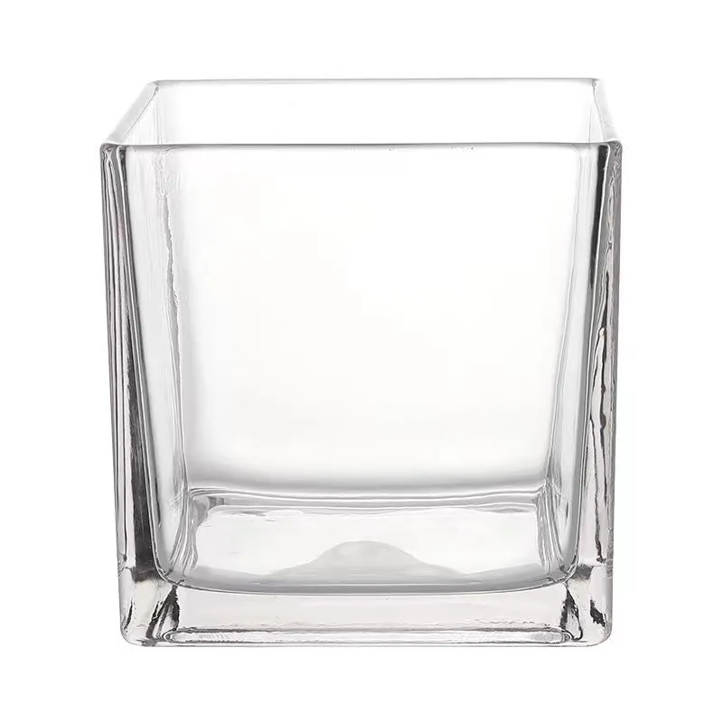 Vaso de vidro quadrado transparente, vaso para plantas com design simples e decoração