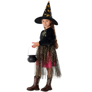 Disfraz de Bruja para Niñas, Traje de Bruja del Bosque Malvado para Halloween, Vestido de Bruja con Telaraña Brillante, Disfraz de Mago para Fiesta con Sombrero - Product Image 3