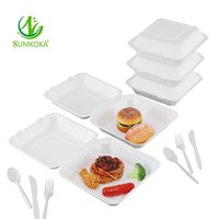Boîte à clapet SUMKOKA 9 pouces en bagasse imperméable, conteneur alimentaire jetable laminé pour repas à emporter